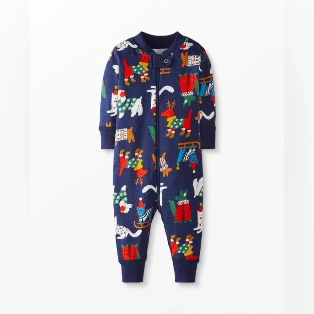 Hanna Andersson Zip Sleeper In Organic Cotton Bundled up Pups winter/holiday 3T